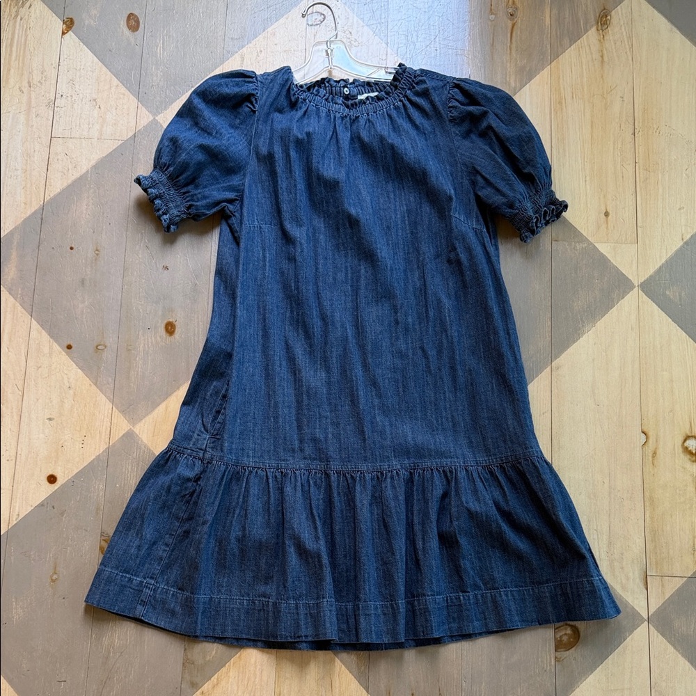 Women's Dark Blue Denim Puff-Sleeve Casual Dress